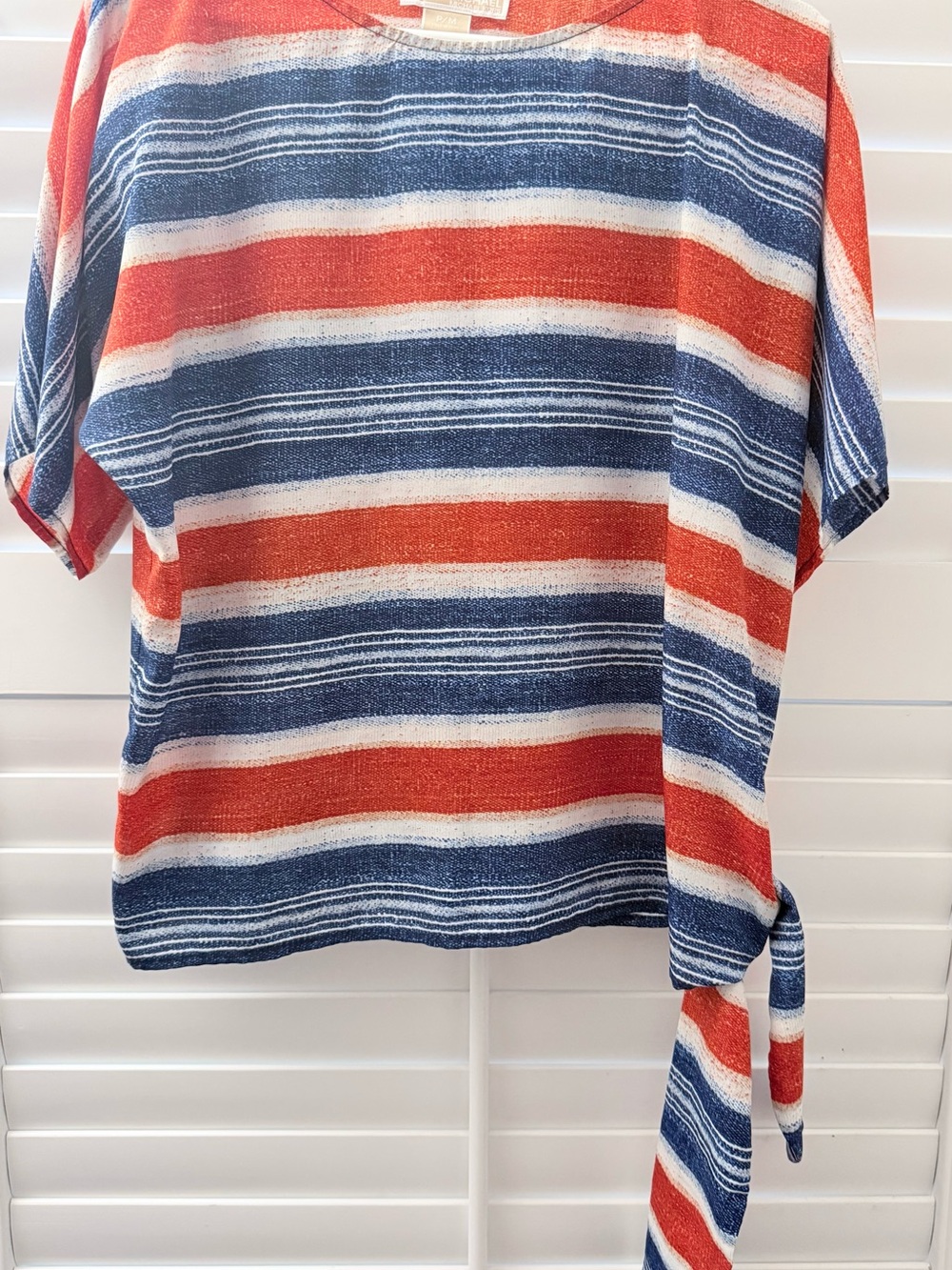 Michael Kors Red, Blue & White Striped Tie-Detail Crop Top